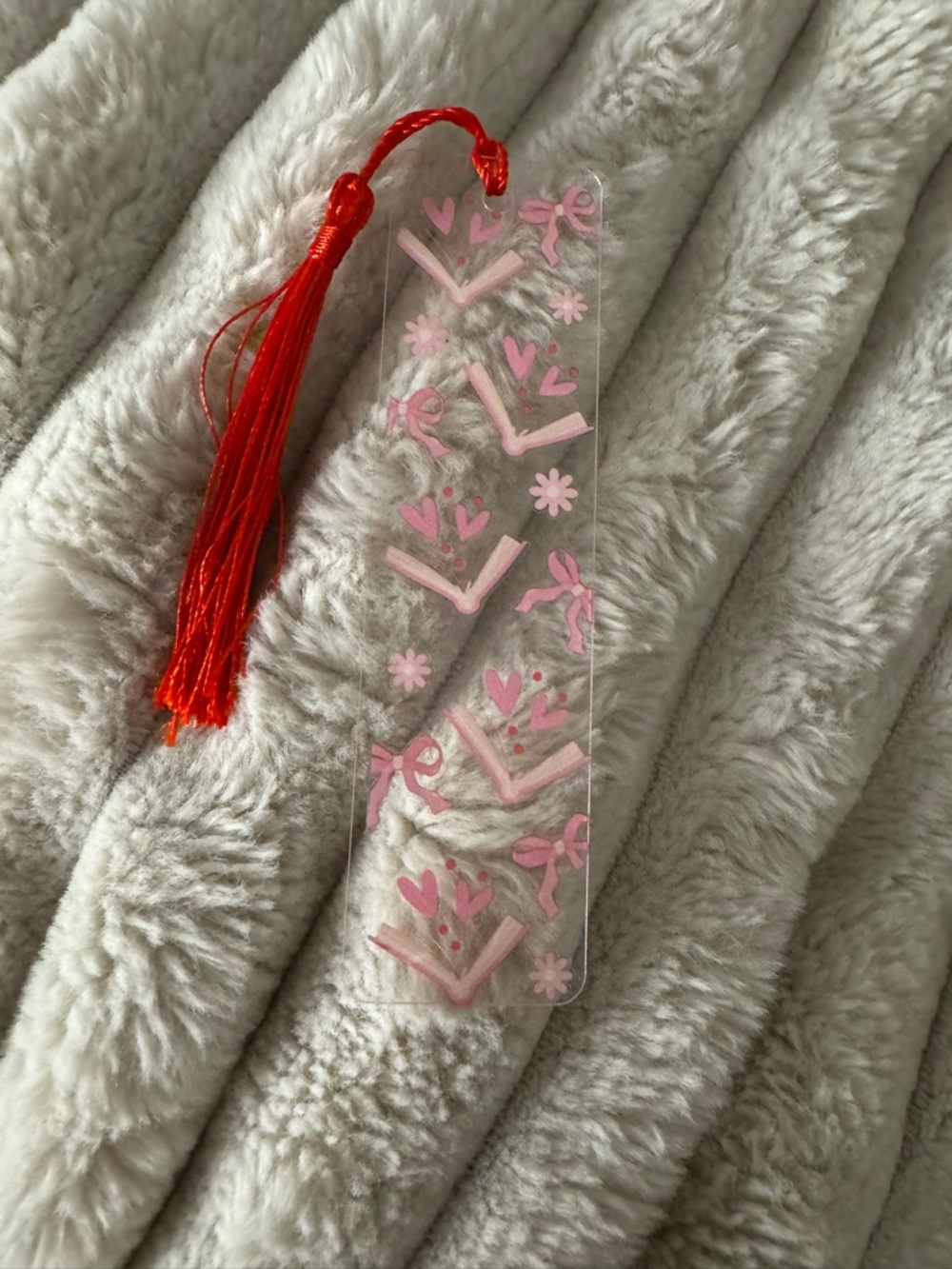 Clear Acrylic Bookmark with Pink Heart & Bow Motif